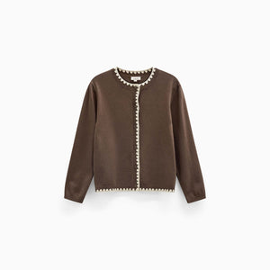 Strickjacke mit Kontrastnähten Kids - Brown/Offwhite | 101632 Lia