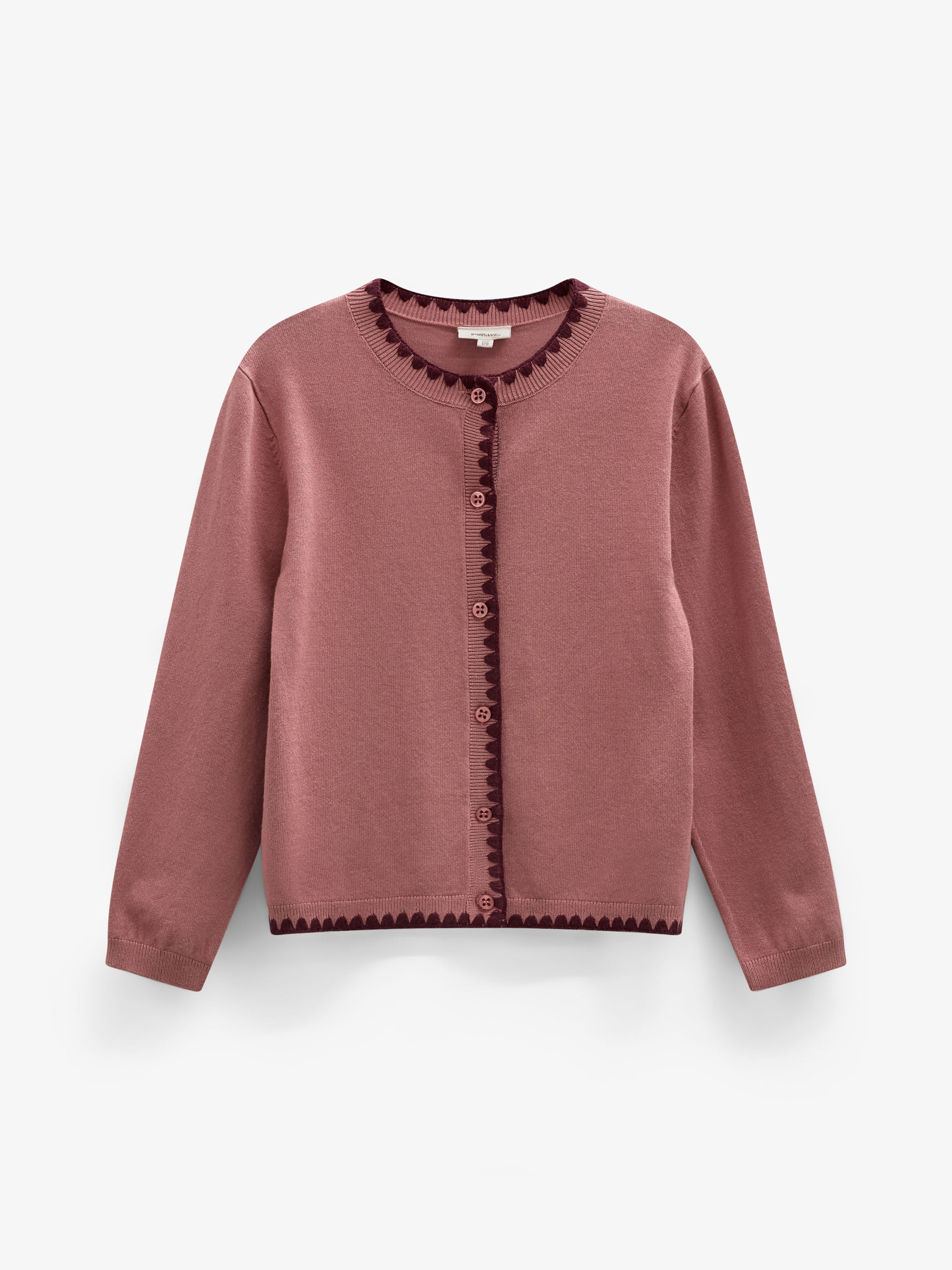 Contrast Stitch Cardigan - Tween - Dusty Rose/Bordeaux | 101635 Lia
