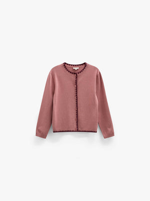 Strickjacke mit Kontrastnähten Tween - Dusty Rose/Bordeaux | 101635 Lia