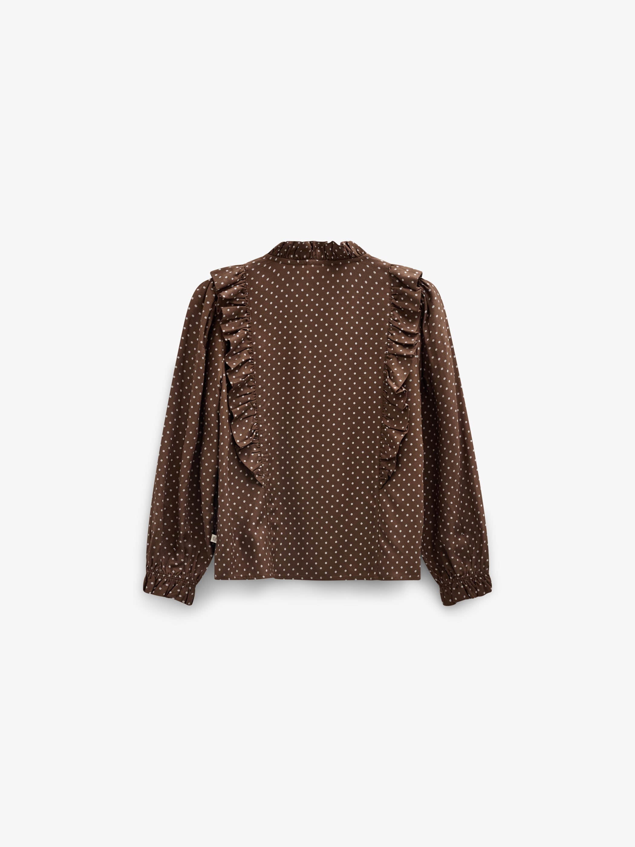 Dotted Viscose Frill Blouse - Tween - Brown/Offwhite | 101662 Feline
