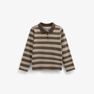 Striped Long-Sleeve Jersey Polo - Tween - Brown | 101696 Hope
