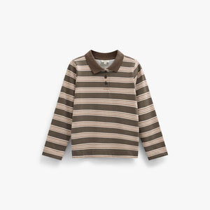 Gestreiftes Langarm-Poloshirt aus Jersey Tween - Brown | 101696 Hope