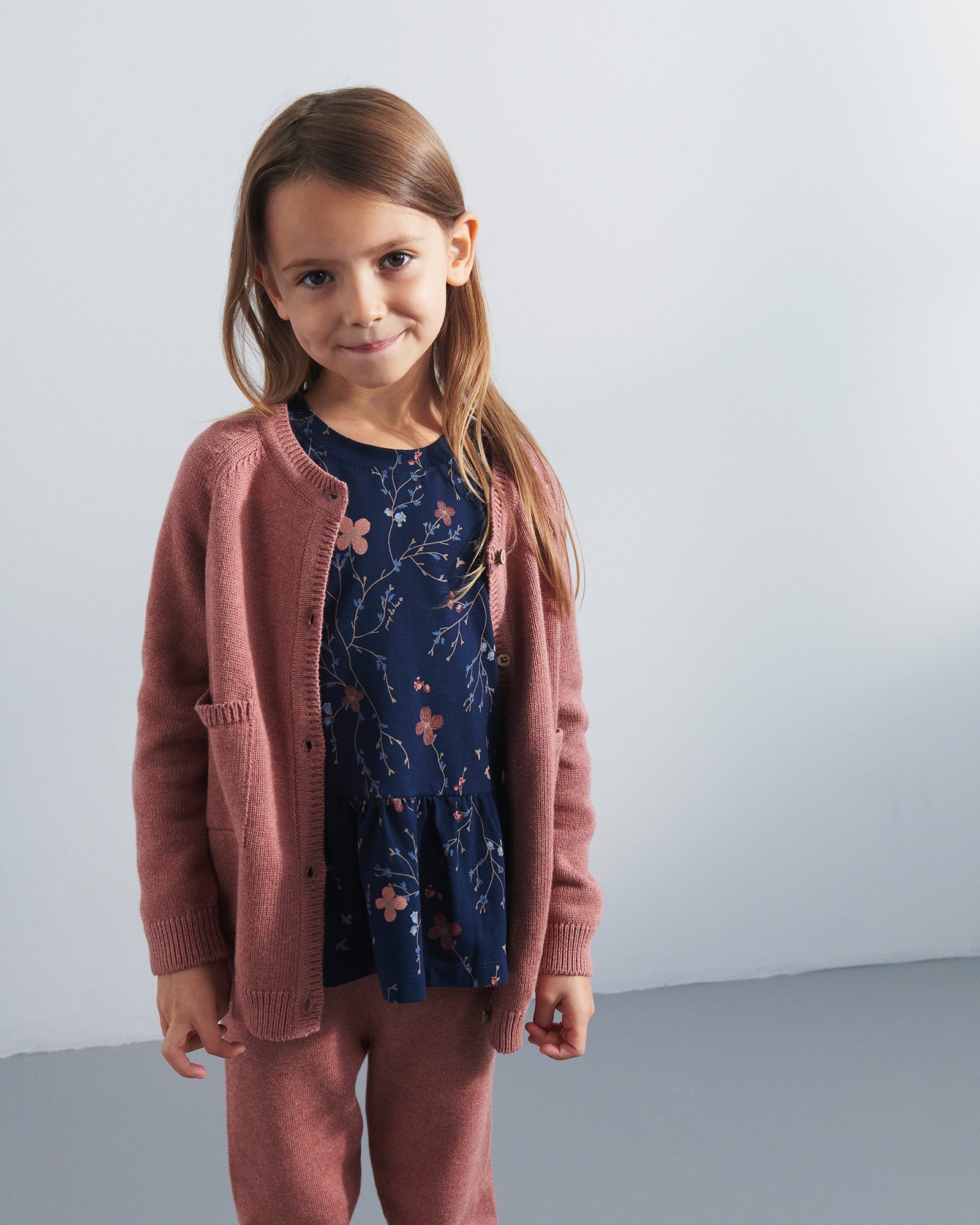 Schößchenbluse aus Jersey mit Blumendruck - Kids - Blue/Rose