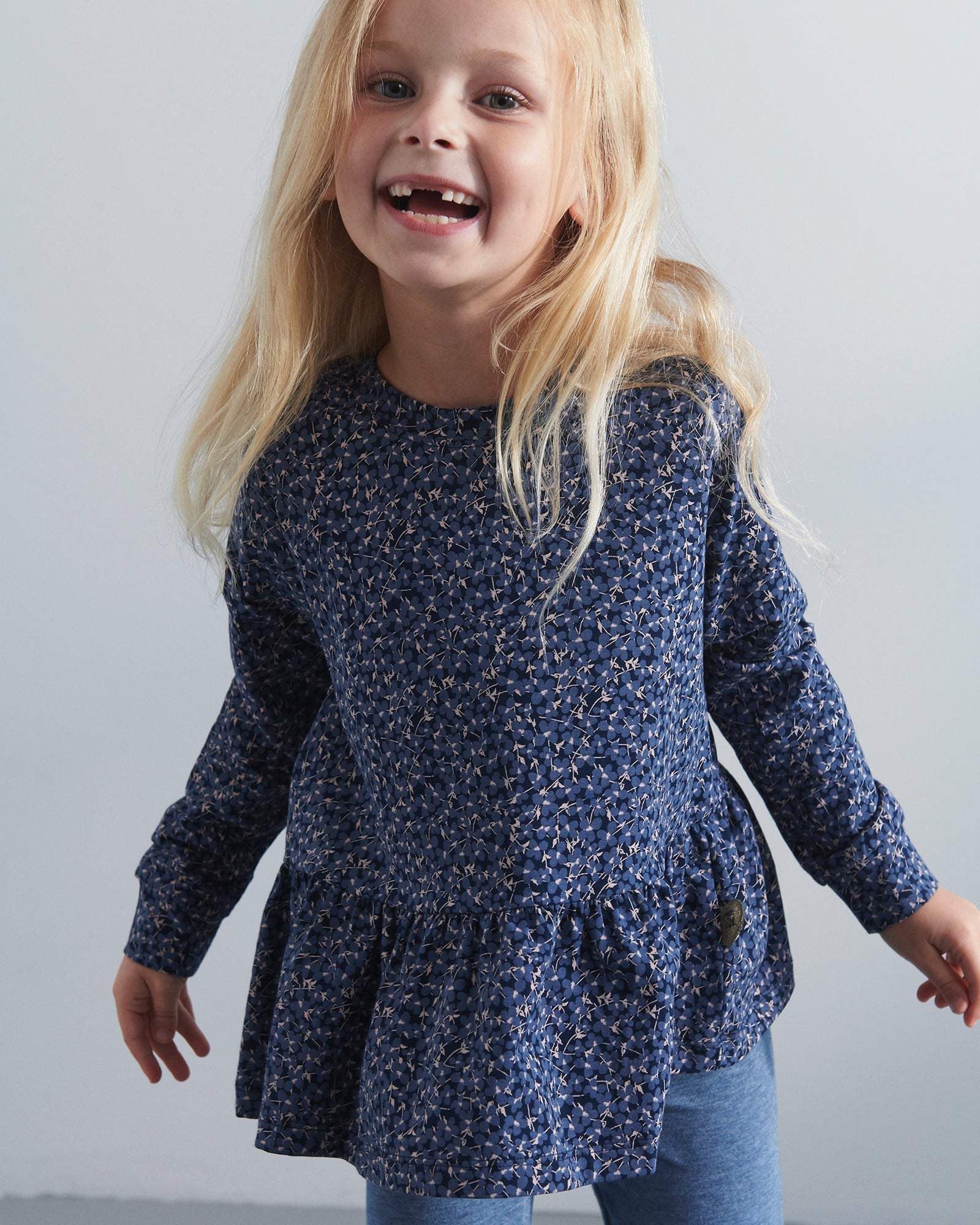 Schößchenbluse aus Jersey mit Ditsy-Print - Kids - Blue