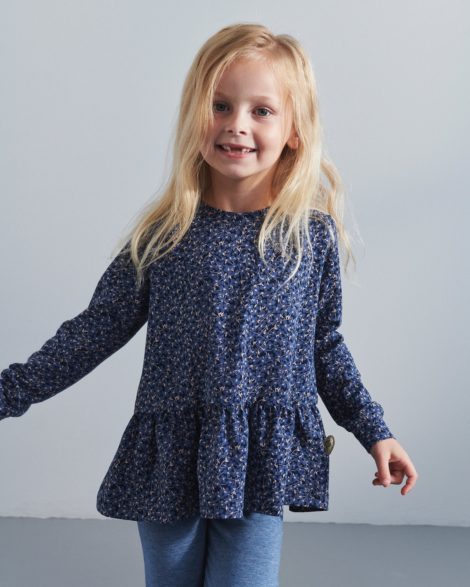 Schößchenbluse aus Jersey mit Ditsy-Print - Kids - Blue