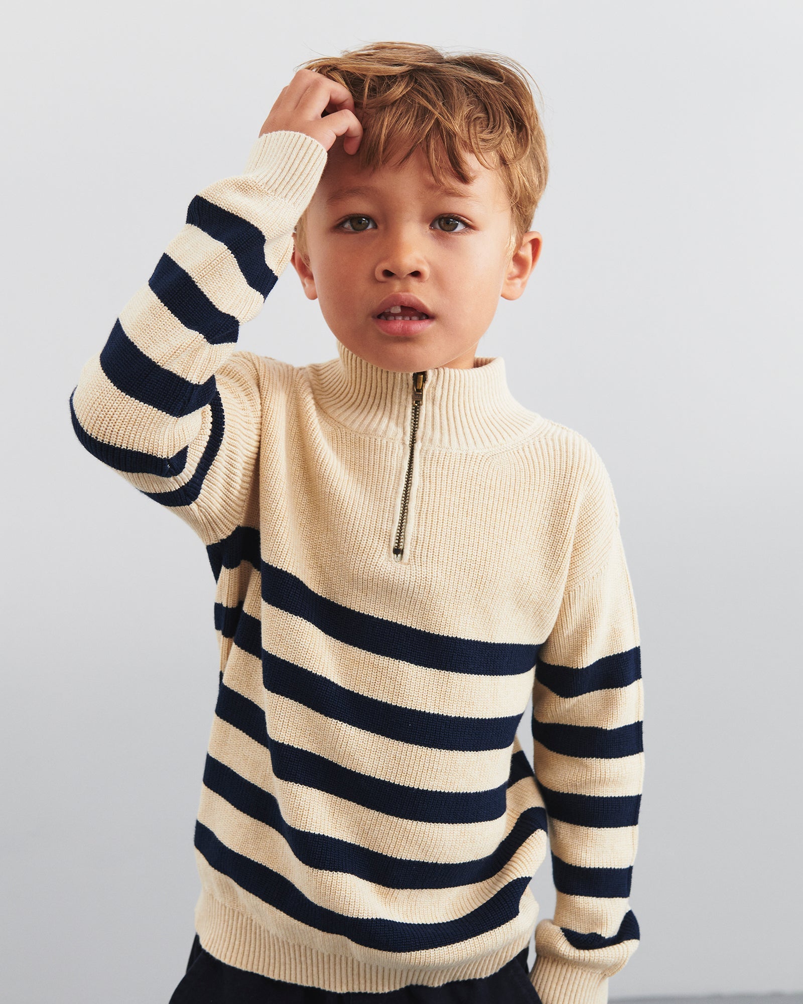 Pullover mit Viertelreißverschluss - Kids - Beige/Navy