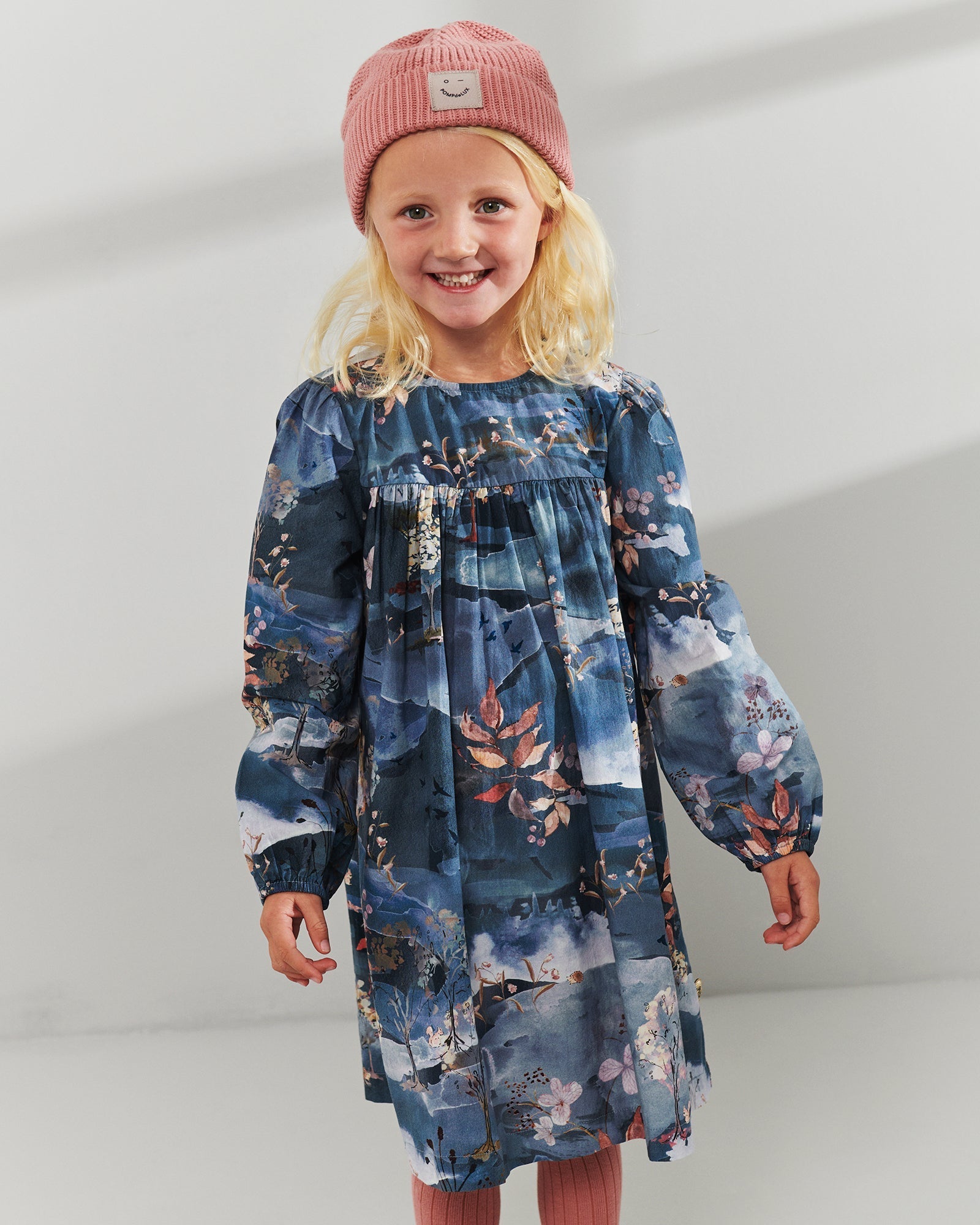 Popeline-Kleid mit landschaftlichem Druck - Kids - Blue/Rose