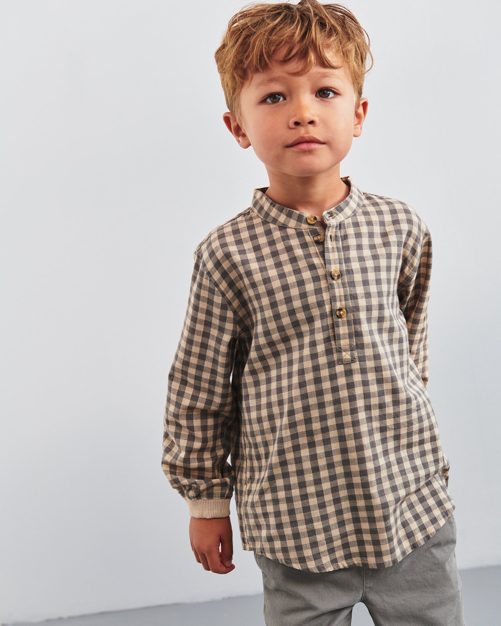 Micro Gingham Baumwollhemd - Kids - Grey/Beige