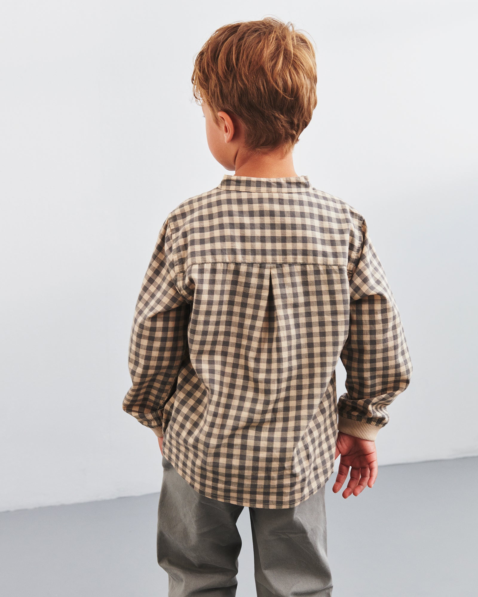 Micro Gingham Baumwollhemd - Kids - Grey/Beige