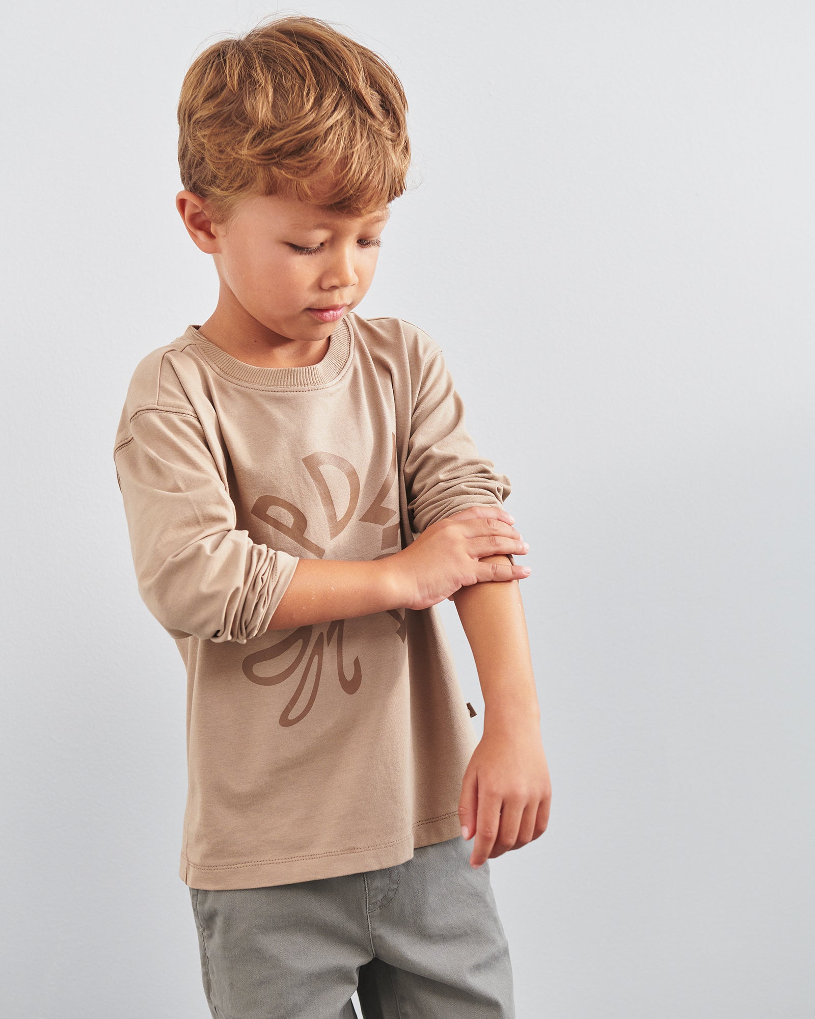 Warp Text Langarm-T-Shirt - Kids - Dark Beige