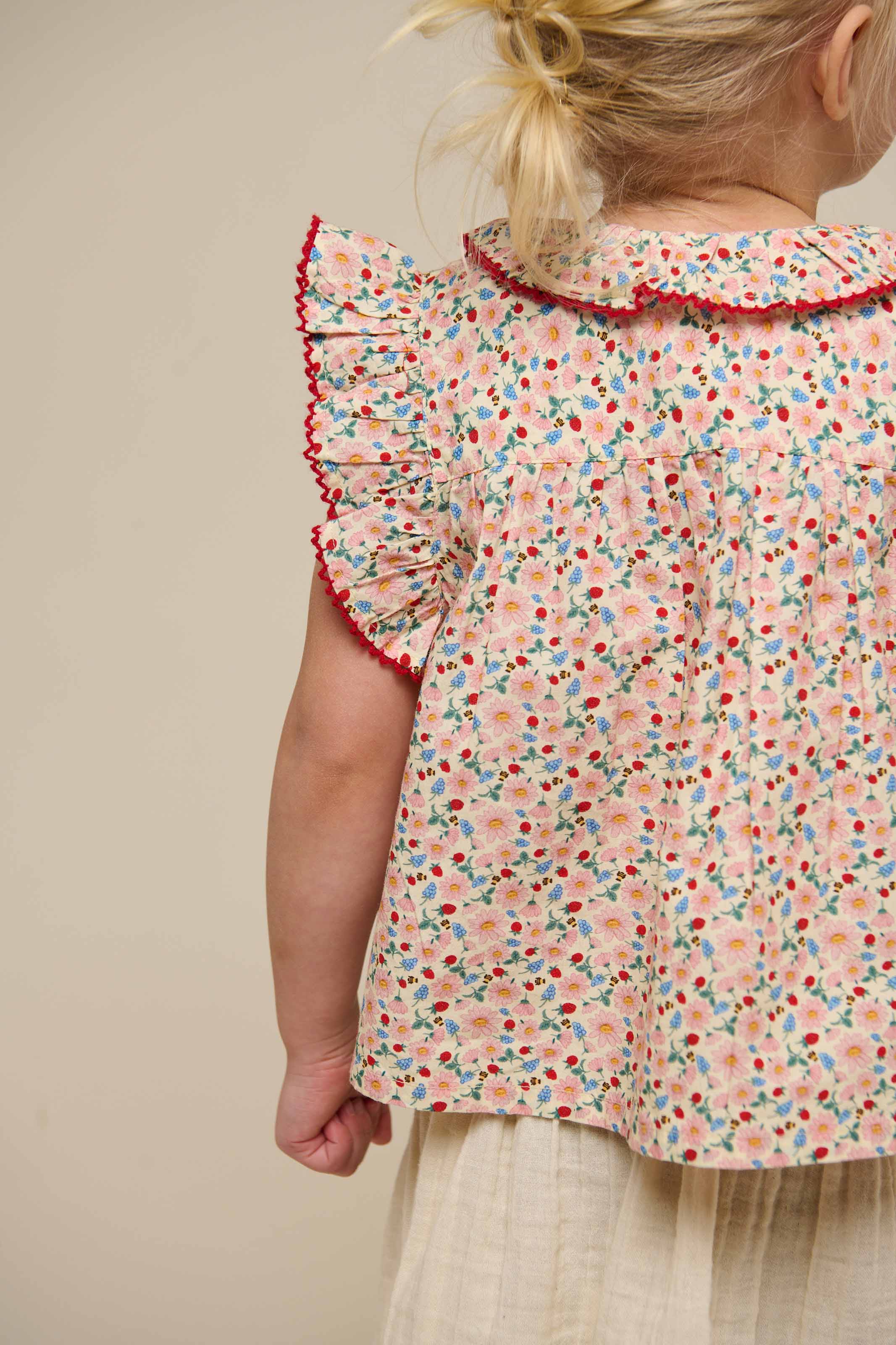 Poplin-Top mit Blumenmuster und Rüsche - Kids - Rose | 100948 Poppy