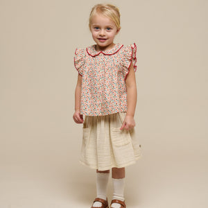 Poplin-Top mit Blumenmuster und Rüsche - Kids - Rose | 100948 Poppy