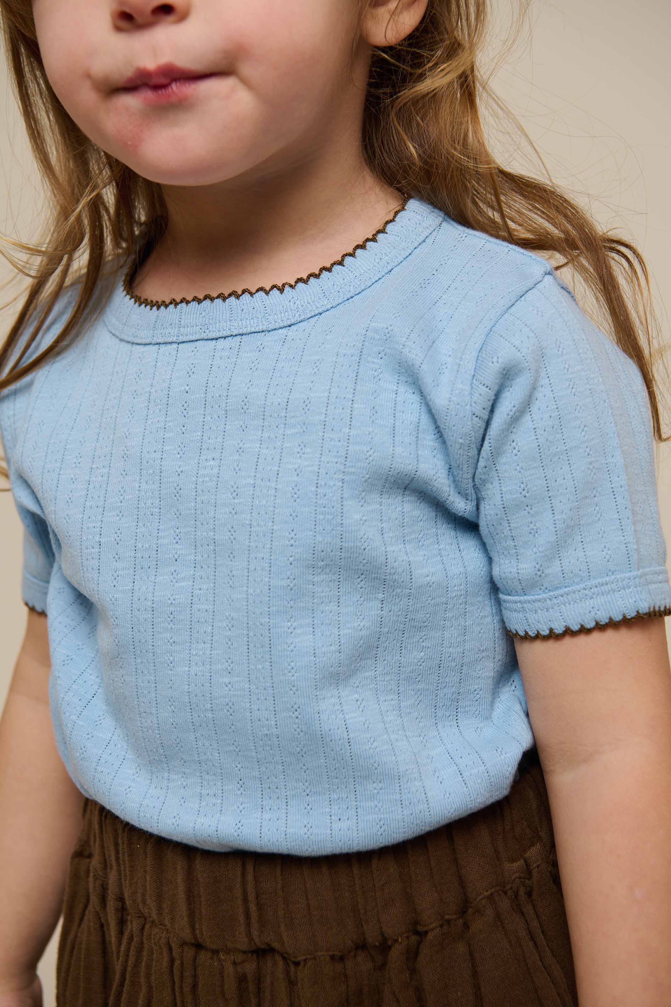 Pointelle T-Shirt mit Kontrast-Picot - Kids - Powder Blue | 101285 Drew