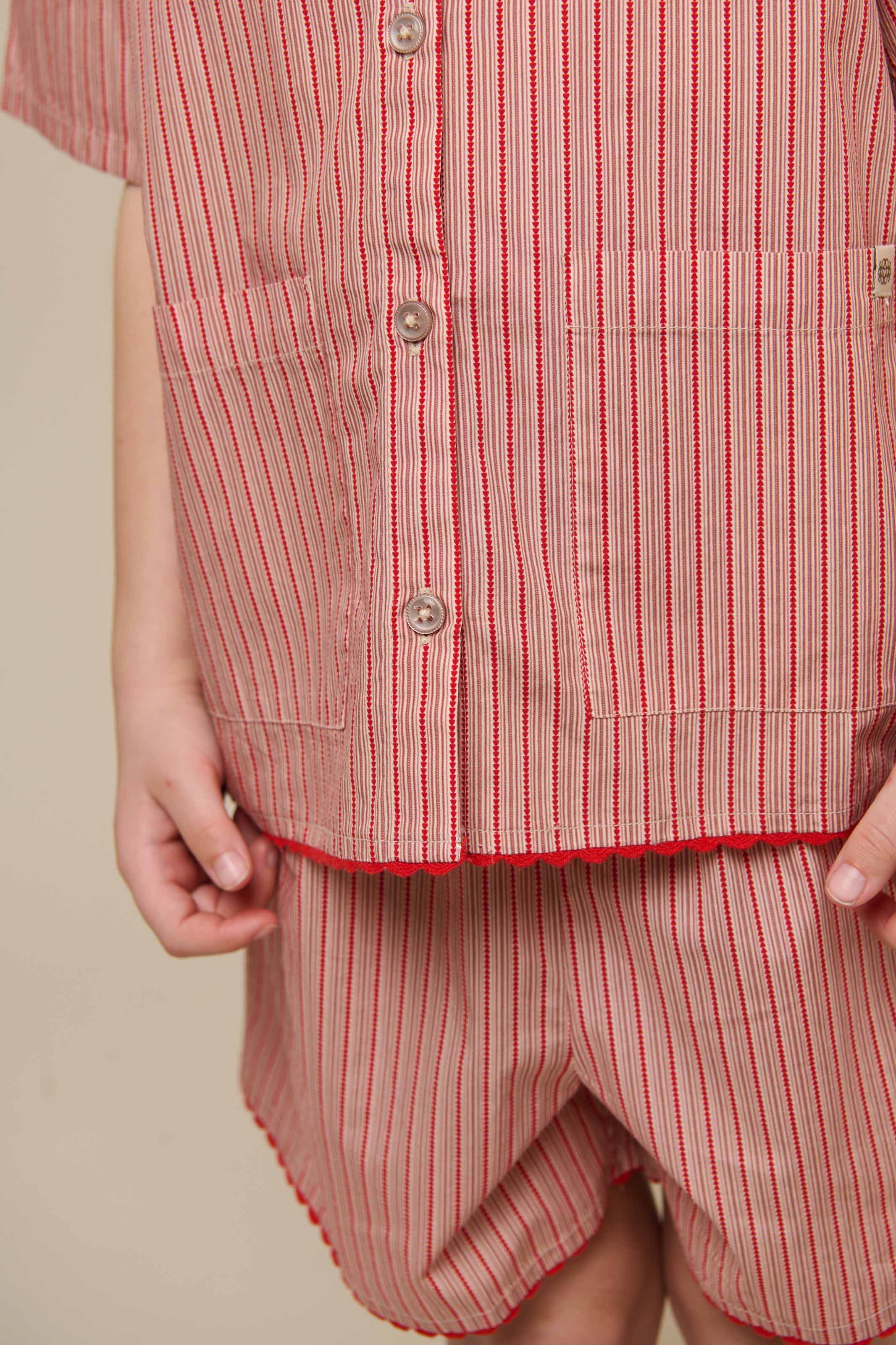 Gestreiftes Poplinhemd und Shorts Set - Tween - Old Rose/Cherry Red | 100947 Olivia