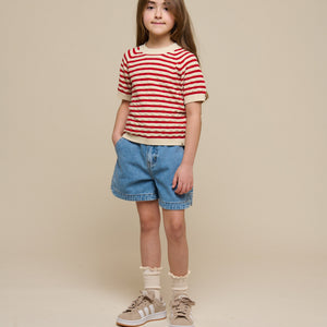 Gestreifter Kurzarm-Baumwollstrick - Tween - Cherry Red Stripe | 101240 Martha