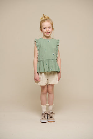 Besticktes Seersucker-Top - Tween - Dusty Green | 100981 Nora