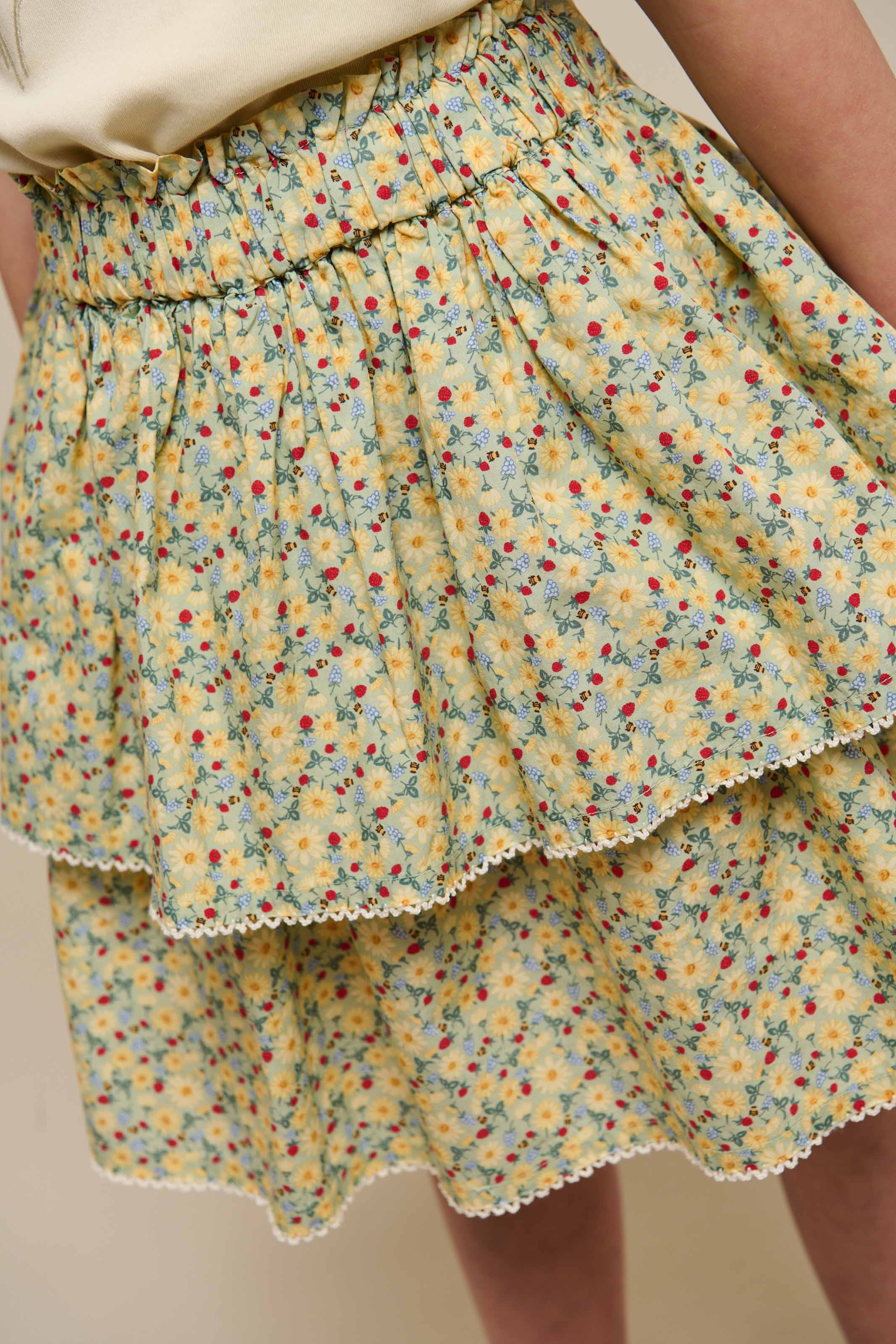 Poplin-Rock mit Blumenmuster und Rüsche - Tween - Green | 100955 Poppy