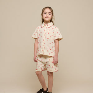 Bedrucktes Gaze Hemd und Shorts Set - Tween - Offwhite/Cherry Red | 100973 Fiona