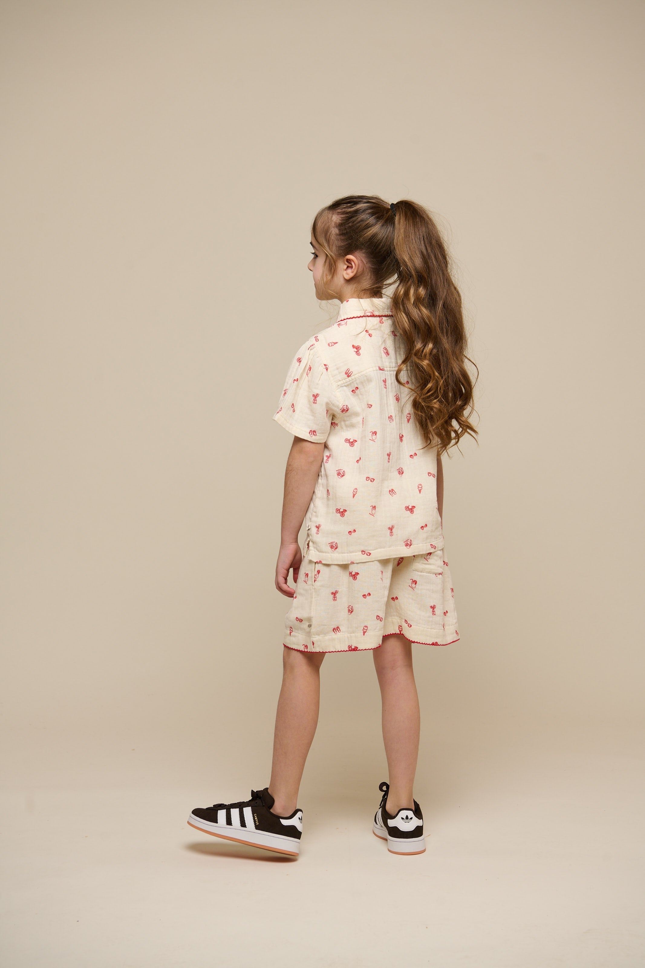 Bedrucktes Gaze Hemd und Shorts Set - Tween - Offwhite/Cherry Red | 100973 Fiona