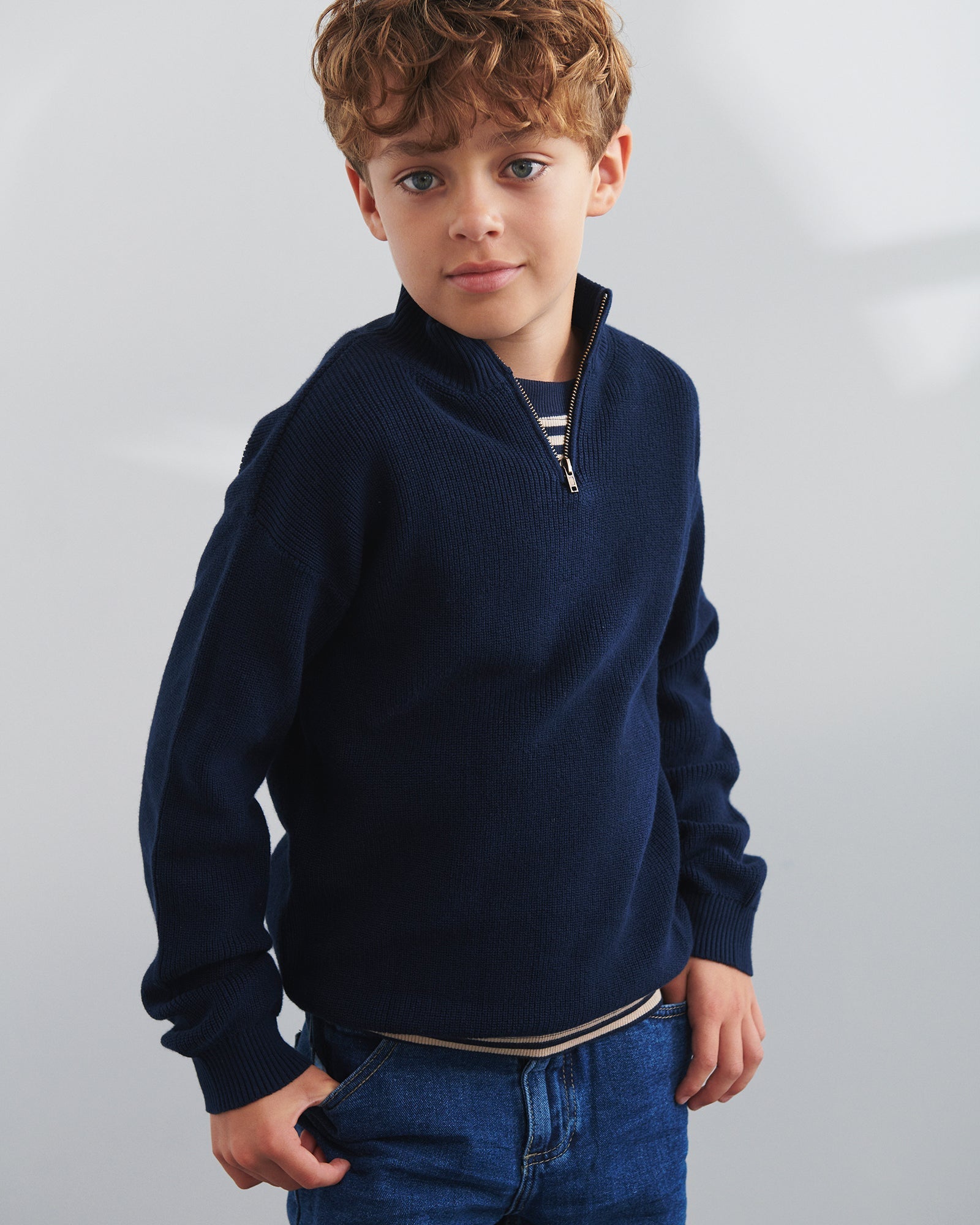 Pullover mit Viertelreißverschluss - Tweens - Navy