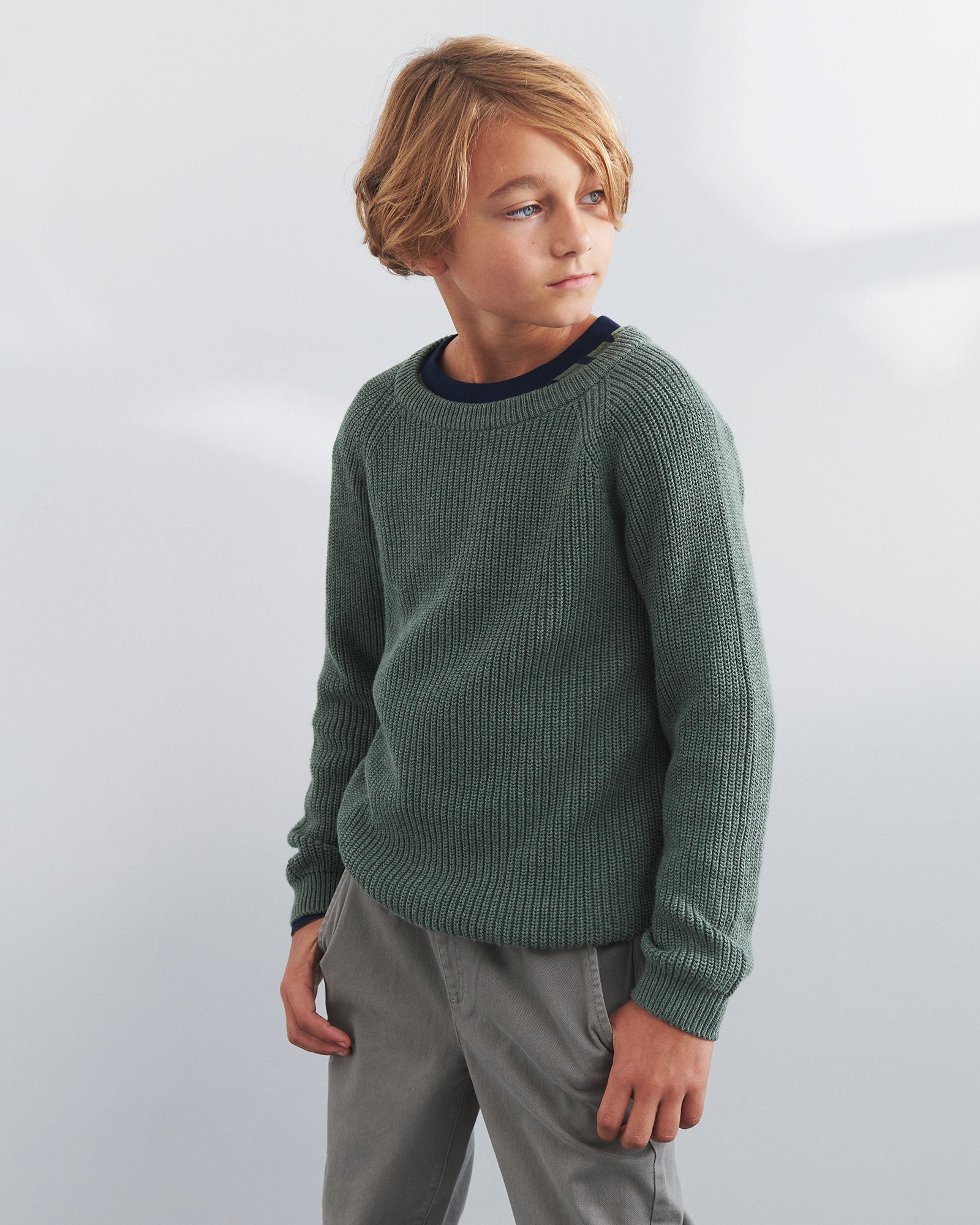 Baumwollstrickpullover - Tweens - Green Melange