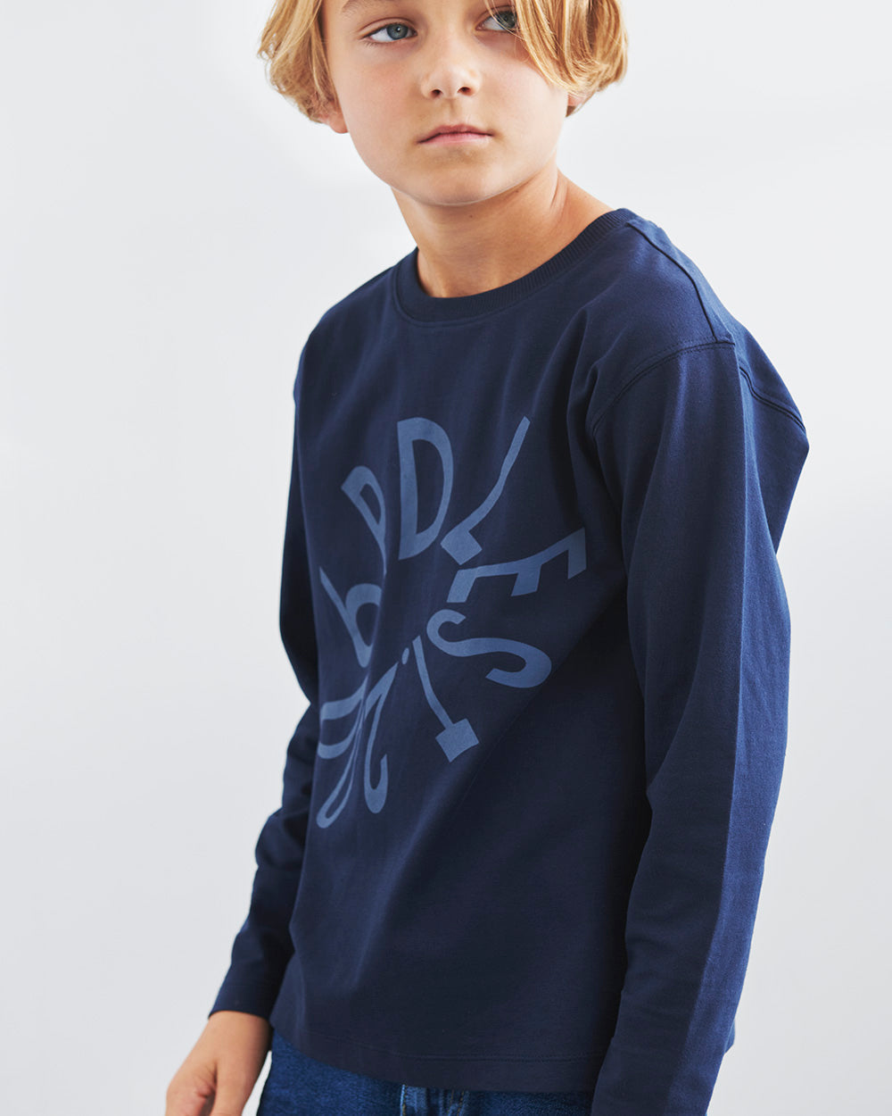 Warp Text Langarm-T-Shirt - Tweens - Navy