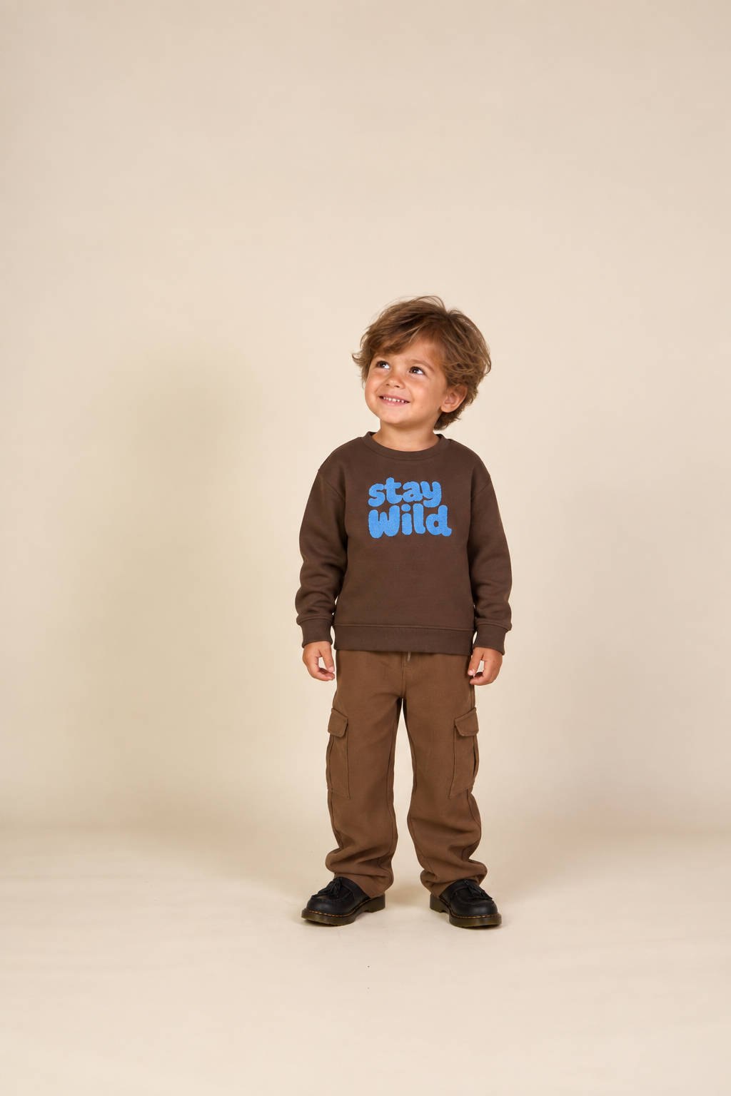 Rundhals-Sweatshirt mit Frottee-Stickerei Kids - Dark Brown | 101622 Joel