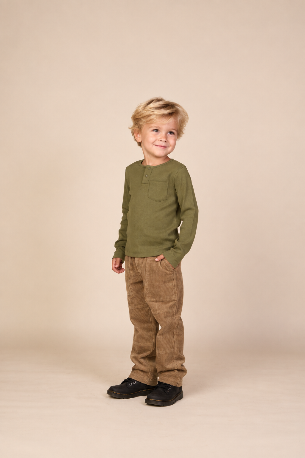 Geripptes Langarmshirt mit Knopfleiste Kids - Moss Green | 101593 Conrad