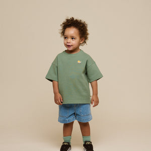 Waffel T-Shirt - Kids - Dusty Green | 101155 Evan
