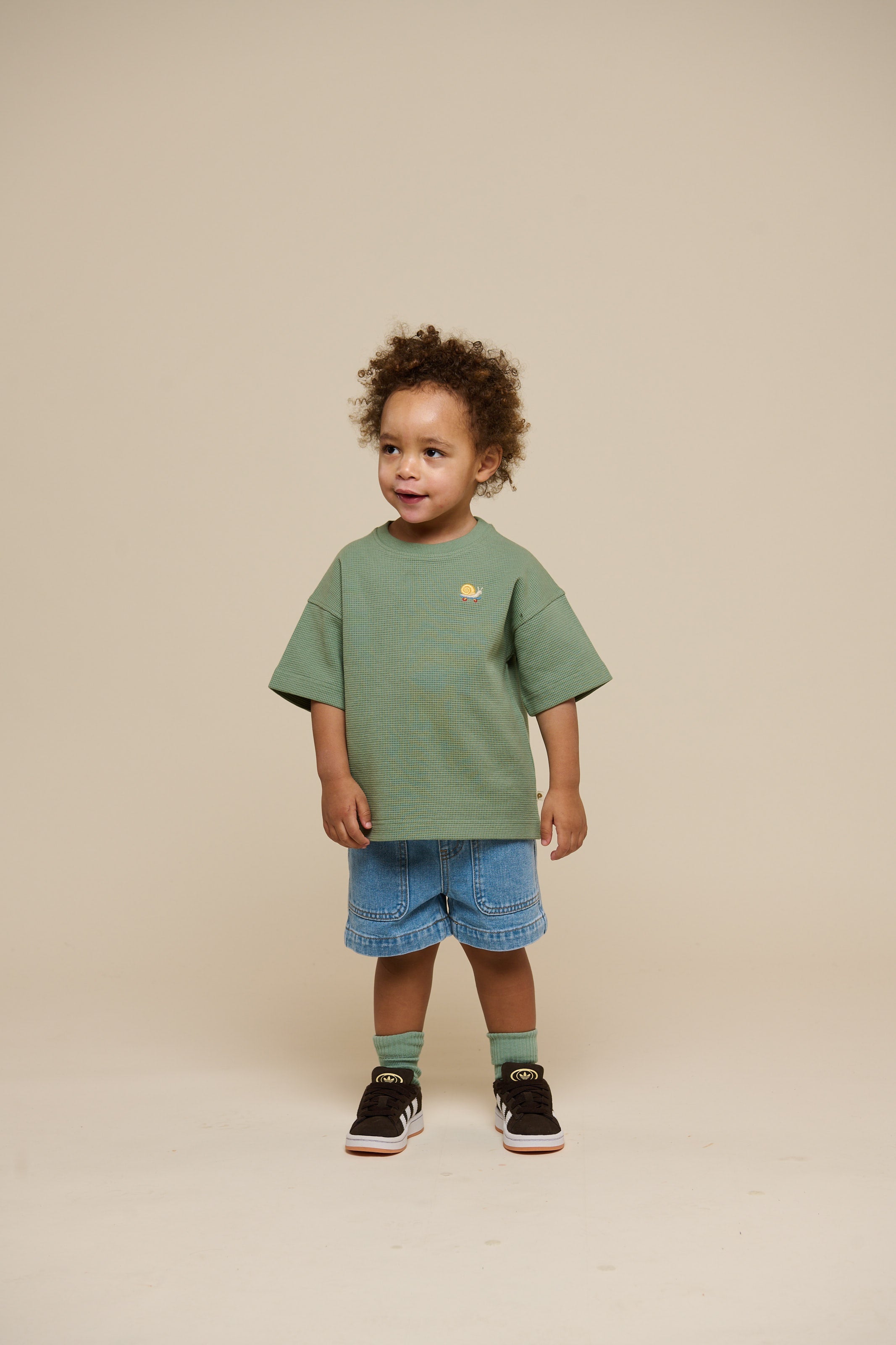Waffel T-Shirt - Kids - Dusty Green | 101155 Evan