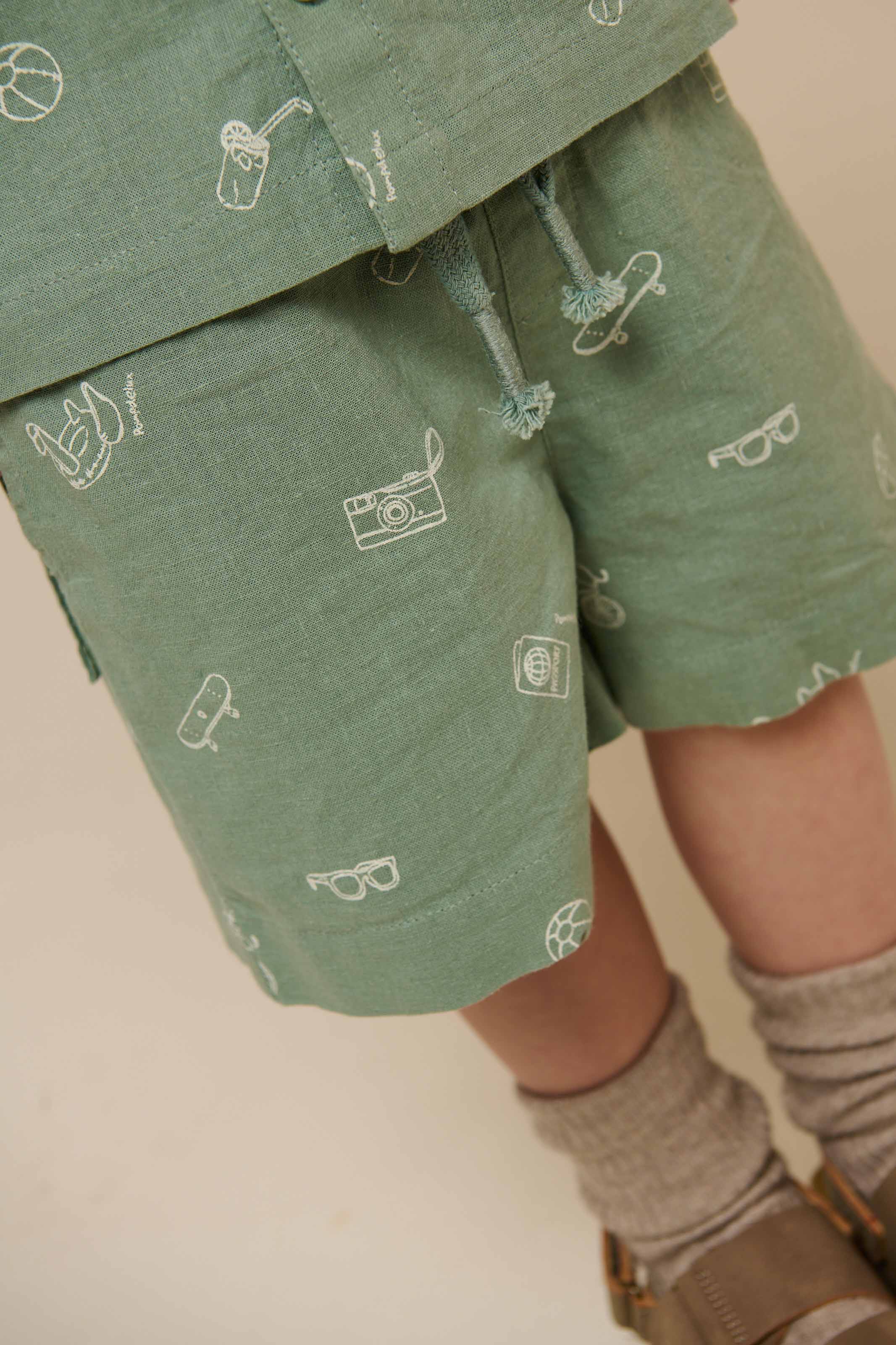 Bedruckte Leinenmix-Shorts - Kids - Dusty Green | 101169 William