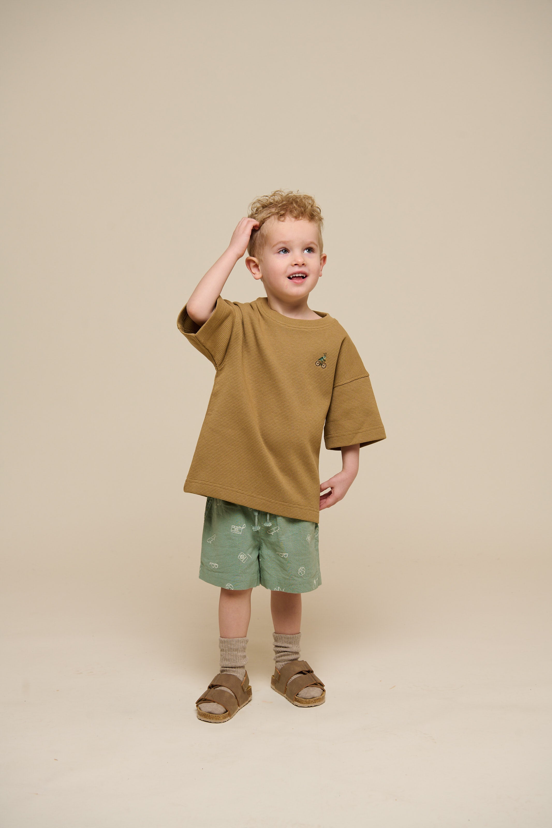 Waffel T-Shirt - Kids - Khaki | 101148 Evan