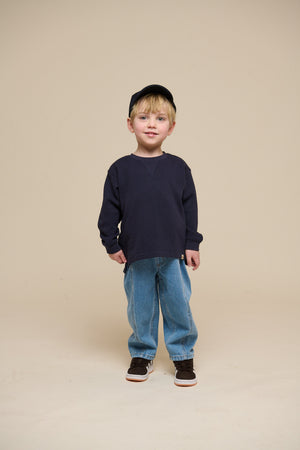 Texturiertes Langarm-T-Shirt - Kids - Navy | 100703 Malthe