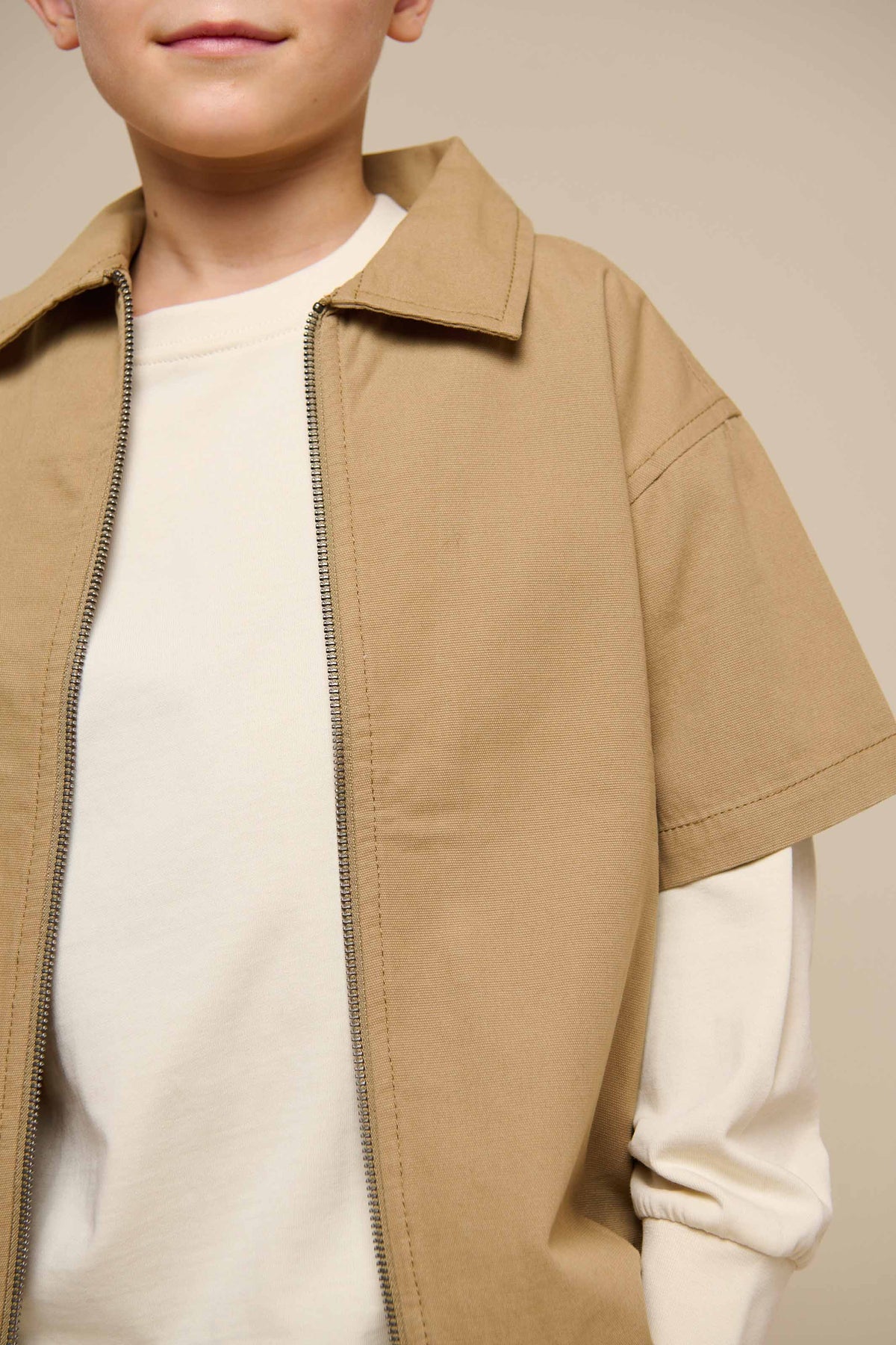 Canvas-Hemdjacke mit Reißverschluss - Kids - Khaki | 101124 Isack