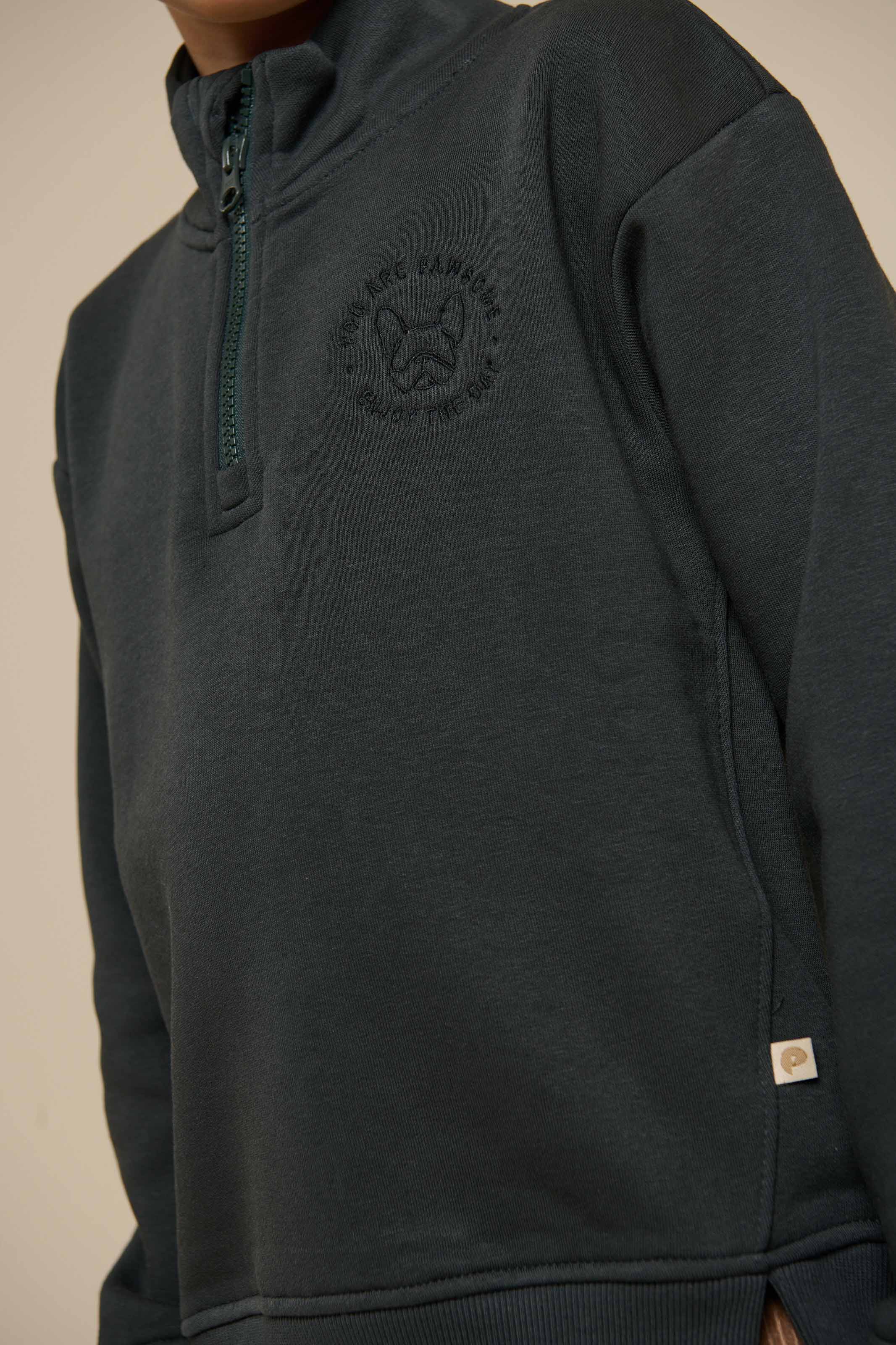 Sweatshirt mit halbem Reißverschluss - Tween - Forest Green | 100811 Tristan