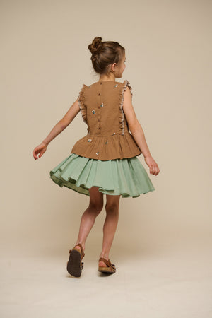 Baumwollrock mit Zick Zack Rüsche - Tween - Dusty Green | 101069 Alma