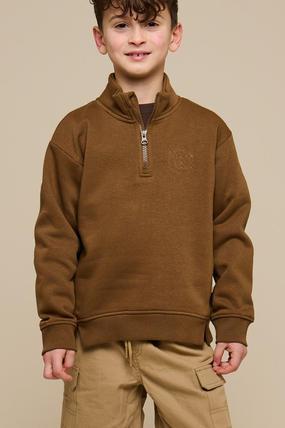 Sweatshirt mit halbem Reißverschluss - Tween - Coffee | 100809 Tristan