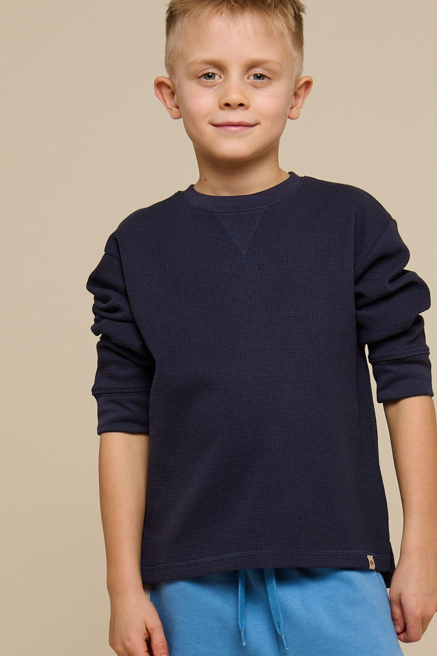 Texturiertes Langarm-T-Shirt - Tween - Navy | 100704 Malthe