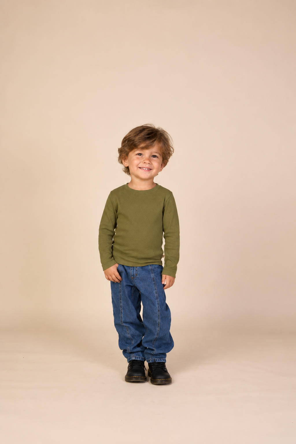 Geripptes Langarmshirt Kids - Moss Green | 101599 Conrad