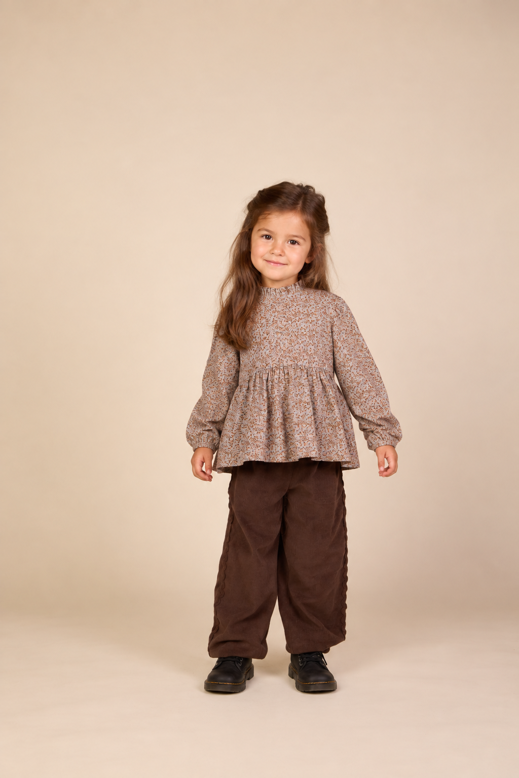 Kleingeblümte Jerseybluse mit Schößchen Kids - Blue/Brown | 101541 Heidi