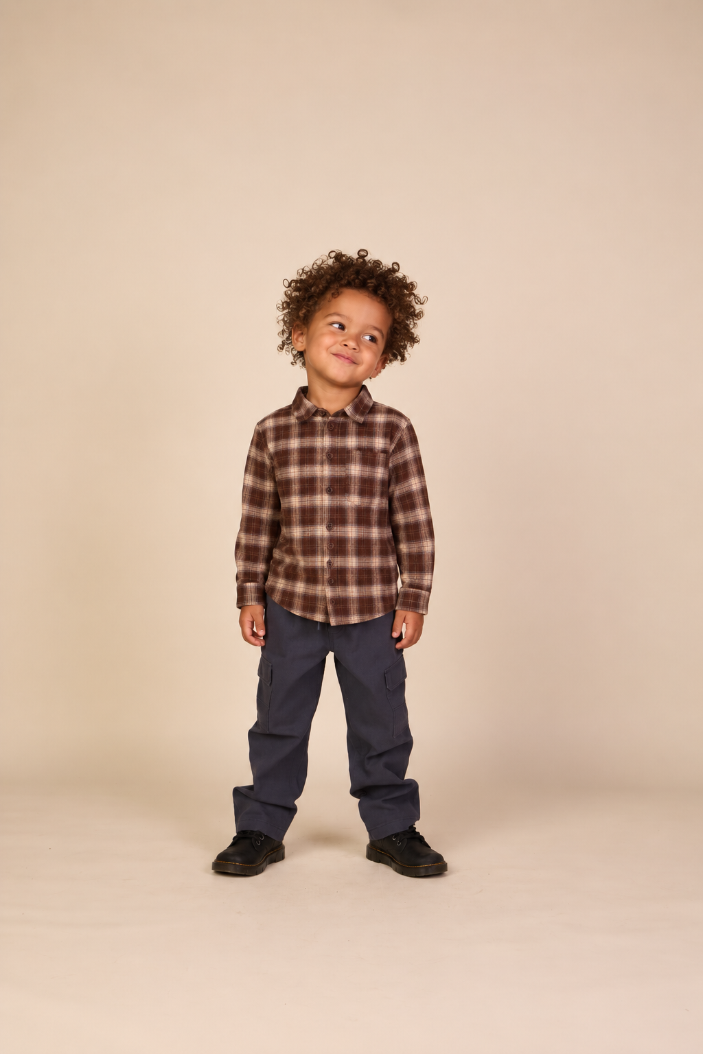 Kariertes Flanellhemd Kids - Brown/Navy | 101651 Edwin