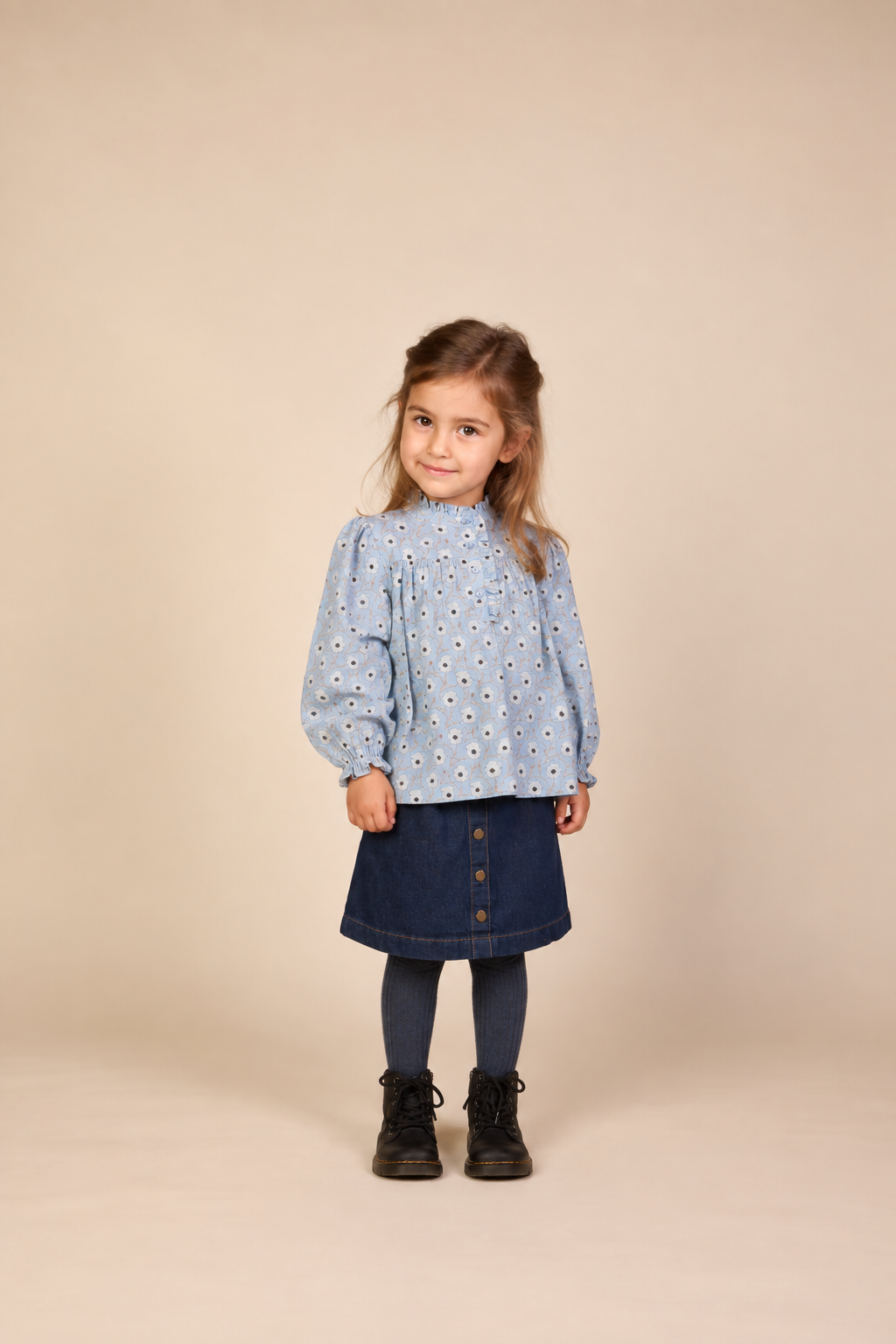Geblümte Baumwollbluse mit Knopfleiste Kids - Blue/Brown | 101435 Nova