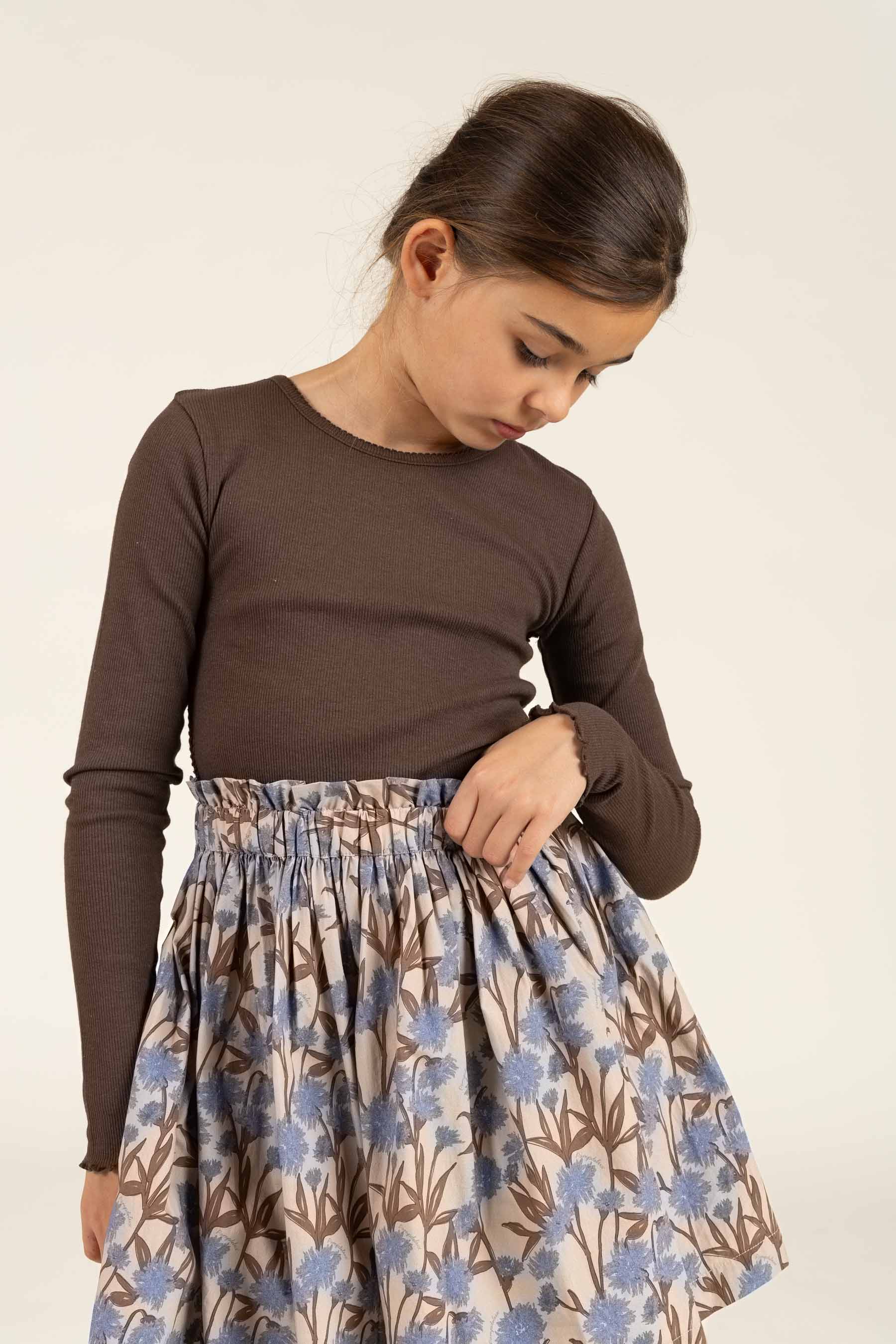 Langärmeliges T-Shirt aus Modalripp mit Picot-Rand - Tween - Chocolate | 100577 Mia