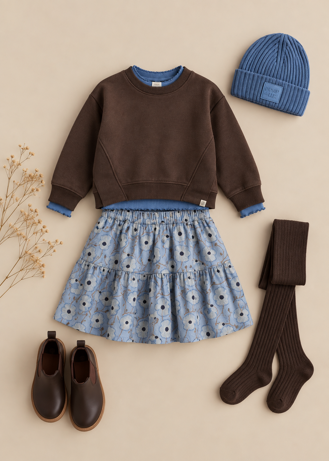 Geblümter Baumwollrock Kids - Blue/Brown | 101431 Nova