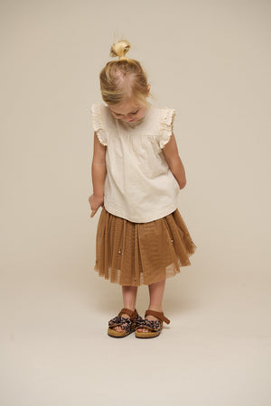 Jerseybluse mit Zick Zack Rüsche - Kids - Offwhite | 101040 Gabriella