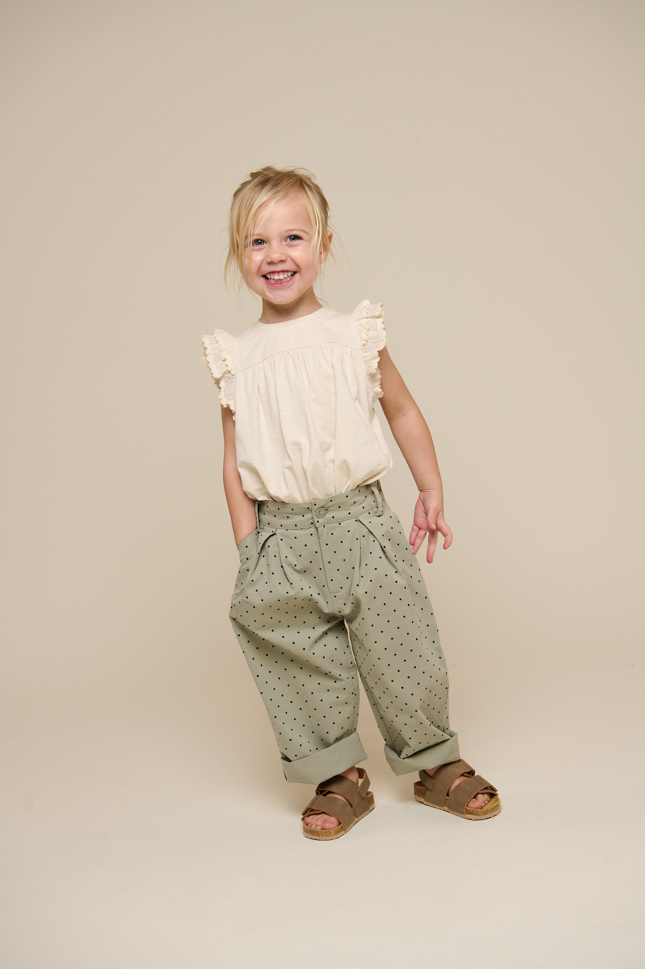 Twill-Hose mit Punkten - Kids - Dusty Green | 100616 Iris