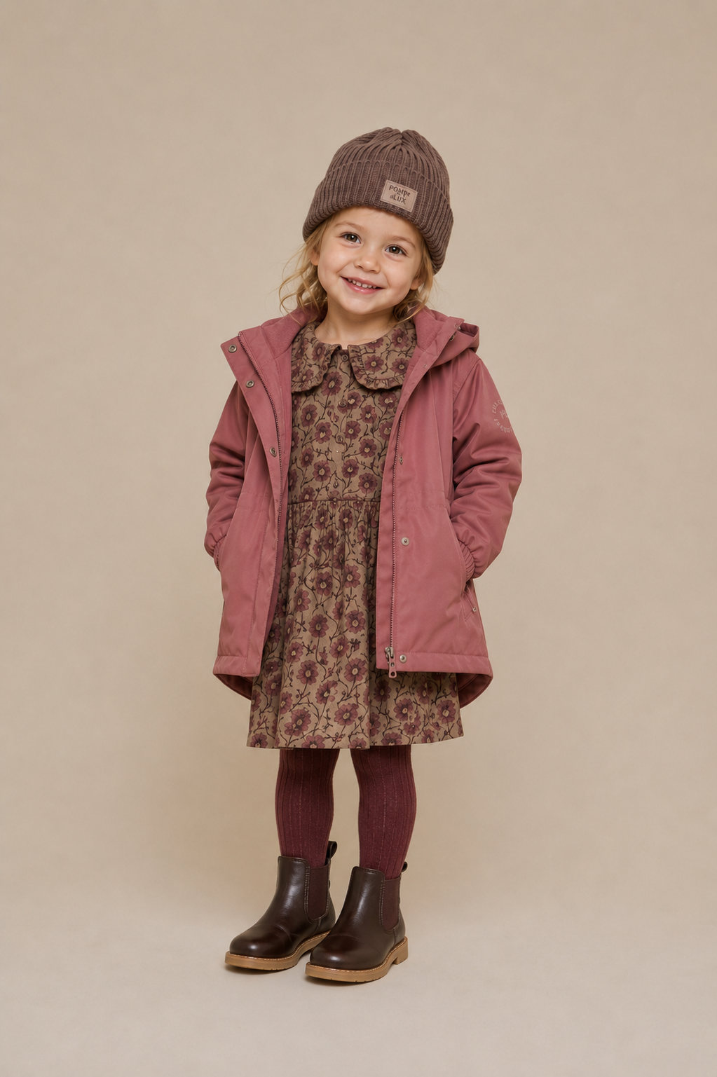 Geblümtes Baumwollkleid mit Rüschenkragen Kids - Rose/Bordeaux | 101425 Nova