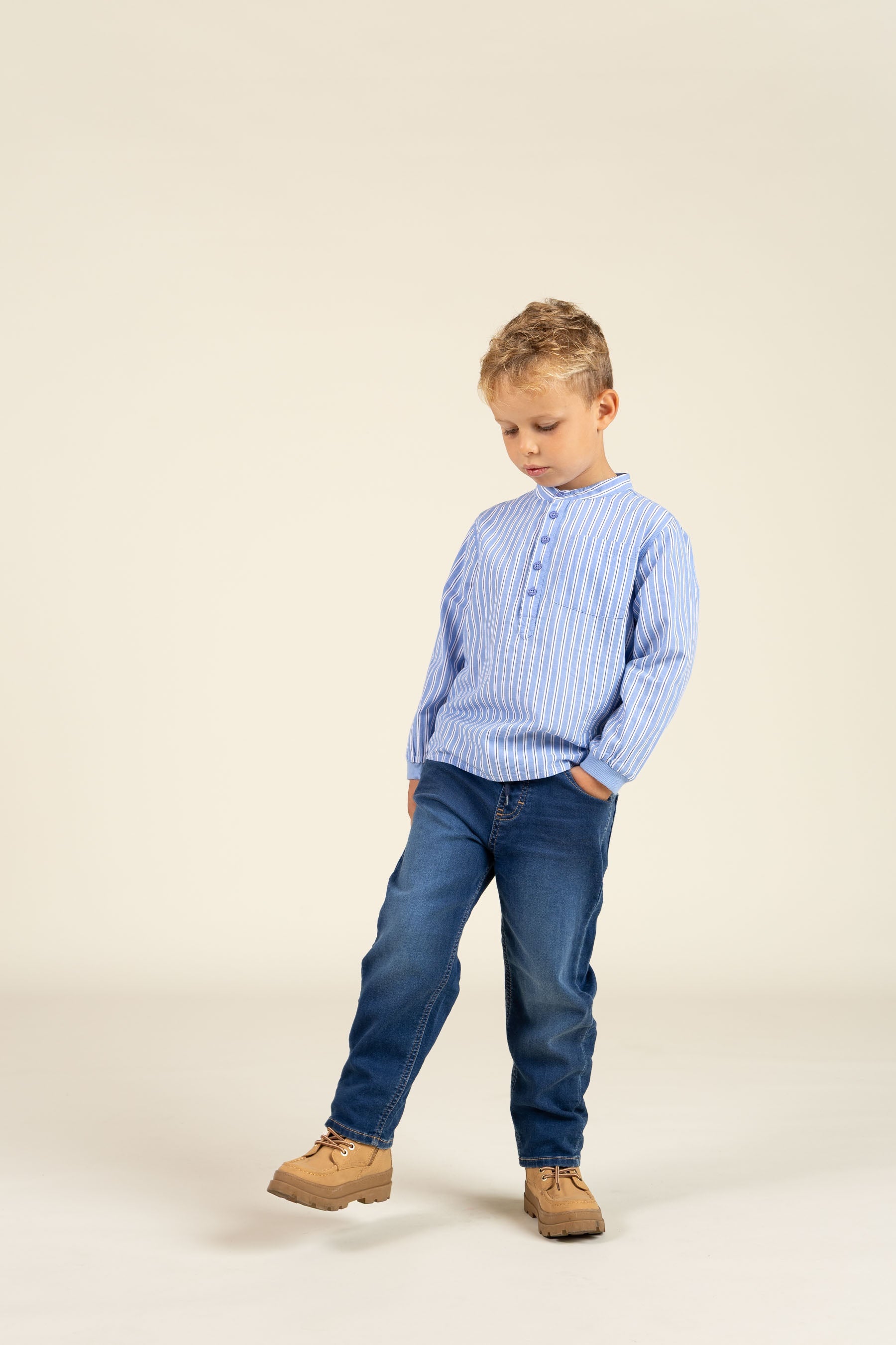 Gestreiftes Stehkragenhemd - Kids - Blue Stripe | 100488 Kai