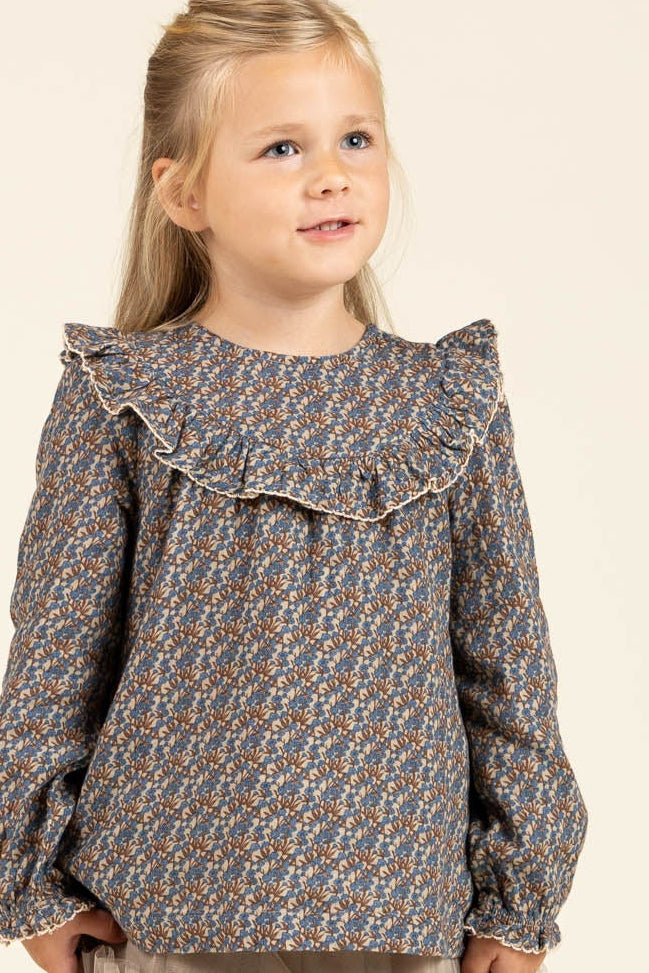 Bedruckte Zwei-Wege-Bluse aus doppelter Gaze - Kids - Blue / Brown | 100729 Maggie