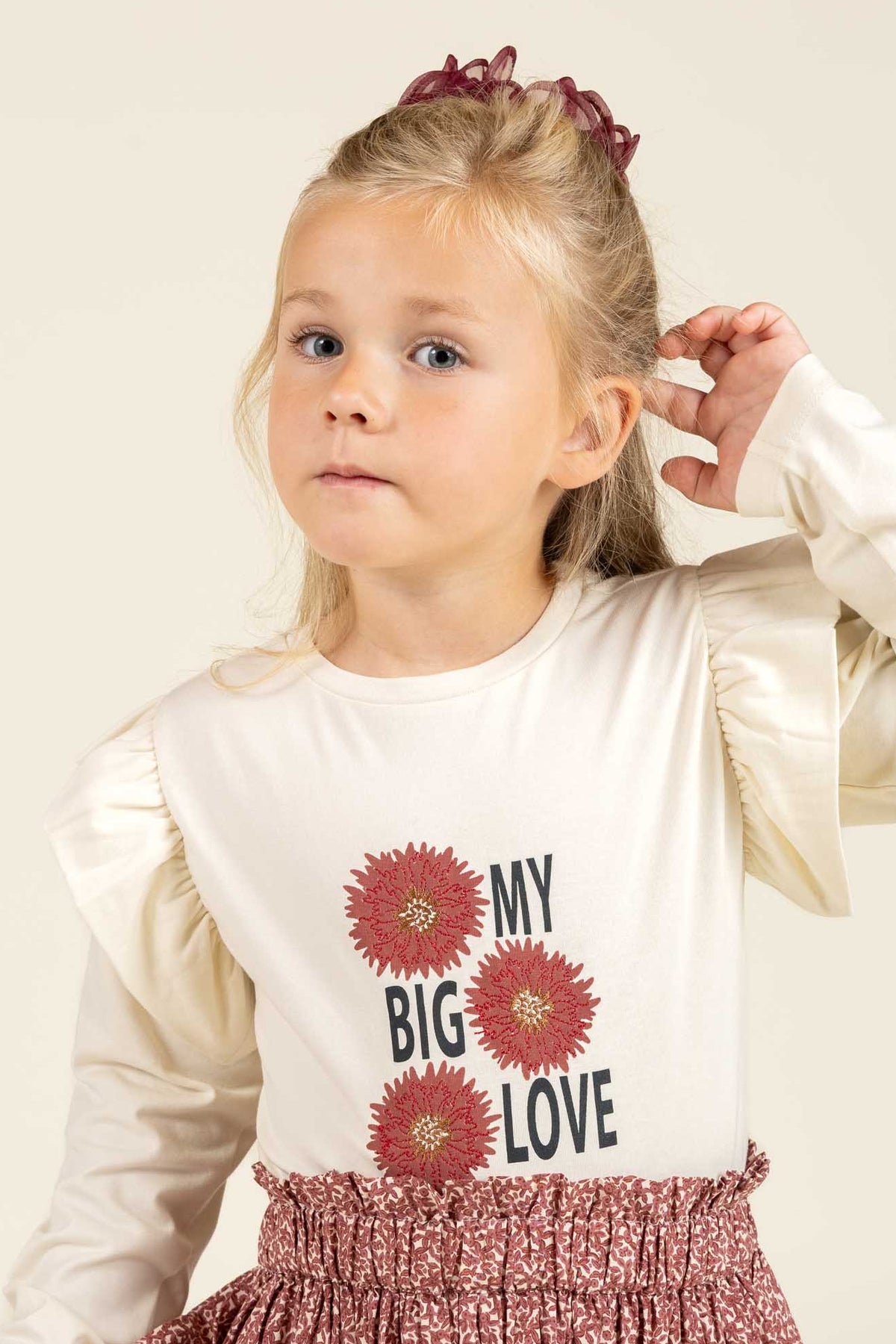 Jersey-Bluse mit Rüschenärmeln und Frontprint - Kids - Off White | 100844 Demi